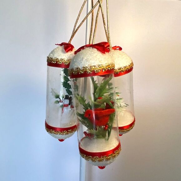 3 vintage diorama Christmas ornaments; snowman, deer, cardinal, MCM - Picture 5 of 6